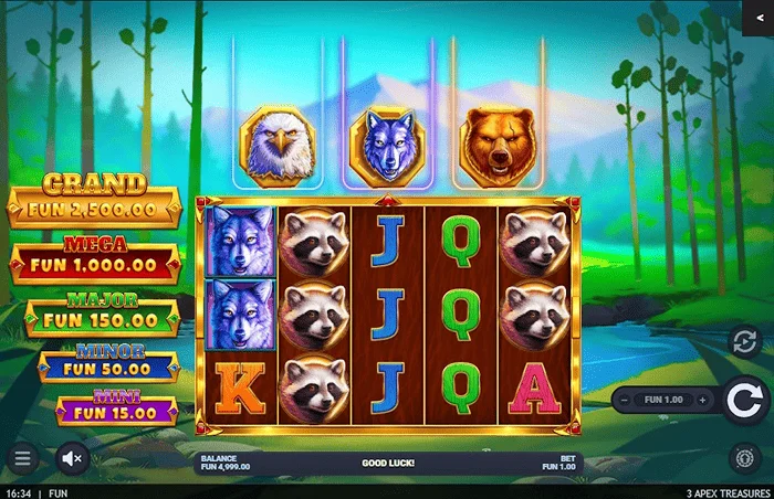 3 Apex Treasures - hoofdscherm met 5x3 rollen